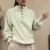 Moletom de Veludo Australiano Feminino 2025 Outono e Inverno Novo Botão Gola Alta Solto Tamanho Grande Forrado com Fleece Espessado Quente Manga Longa