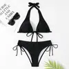 Traje de baño de nuevo estilo para comercio exterior transfronterizo Bikini de atar Europeo y Americano Sexy Color Sólido Traje de baño Bikini para Vacaciones en la Playa