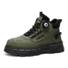 Botas Masculinas de Inverno com Forro de Lã Cano Alto Botas de Trabalho Retrô Britânicas Masculinas Sapatos de Algodão Quentes com Solado Grosso Botas Curtas