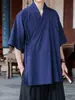 Bata holgada, imitación lino, talla grande, manga corta, inspirada en el Zen, cárdigan de estilo antiguo para hombre, con cuello cruzado y tapeta diagonal, chaqueta Hanfu, estilo chino de verano