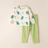 Conjunto Casa Algodão Puro Fino Estilo Coreano Roupas de Casa para Meninas Gola Redonda Manga Longa Pijama Infantil Masculino Classe A Verão