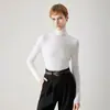 Suéter de Lã Yangzi 120S Lavável à Máquina Fino Fiado Gola Alta para Mulheres, Top Suéter Seamless Slim-Fit para Outono e Inverno