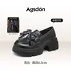 Mocassins de Solado Grosso Augushideng para Mulheres 2026 Novo Outono Estilo Britânico Vintage Sapatos de Couro com Laço Sapatos de Salto Baixo Doces