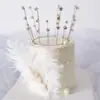 Decoração de Bolo Fada das Flores Gipsofila Coroa Pérola Branca Pena de Avestruz Plug-in de Aniversário Enfeites de Bolo