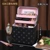 Bolsa de Cosméticos Transfronteriza para Mujer Multicapa Portátil de Gran Capacidad Elegante Cosmética Portátil Caja de Almacenamiento de Alta Gama con Espejo