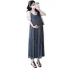 Vestido de maternidad verano nuevo top de manga corta, vestido de tirantes floral de longitud media para mujeres embarazadas, conjunto de dos piezas para mujeres embarazadas