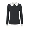 Suéter de punto de alta gama con temperamento de diseño, cuello de solapa, manga larga, para mujer, otoño invierno, delgado, prenda interior básica, top con cuello polo