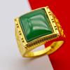 Anel quadrado masculino com pedra preciosa banhado a ouro 18k imitação ouro anel de pedra preciosa verde anel masculino boca viva ouro local tirano masculino