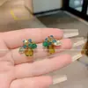 Pendientes Pequeños Exquisitamente Diseñados de Flor de Cristal con Circonita para Mujer, Temperamento Delicado y Dulce, Pendientes Versátiles y de Moda de Lujo Ligero para Mujer
