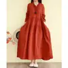 Vestido Artístico Vintage Novo Outono 2026, Estilo Floresta, Caimento Solto, Gola Franzida, Acima do Joelho, Saia Rodada, Cor Sólida, Vestido Longo