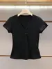 Shenzhen Nanyou Roupas Femininas de Alta Qualidade Verão Novo Estilo Coreano Casual Simples Versátil Emagrecedor Cor Sólida Manga Curta Camiseta para Mulheres