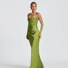 Zx25166Pfo Vestido Longo Sexy Estilo Socialite Europeu e Americano com Costas Abertas Elegantes Vestido de Alça Bodycon de Cetim