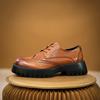 Sapatos Mocassins de Couro Estilo Britânico 2023 Sola Grossa Brogue Couro Genuíno Retro Sapatos Femininos com Aumento de Altura e Cadarços Frontais