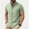 Camisa de manga corta business casual para comercio exterior transfronterizo, nuevo estilo de verano, top sedoso con caída, cuello henley, camisa para hombre sin arrugas