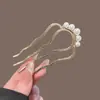 Pasador de Pelo en Forma de U Pinza para el Pelo de Perla Herramienta para Fijar el Moño Peine para el Cabello Peine de Cuatro Dientes Pasador Accesorio para el Cabello para Mujeres
