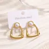 Pendientes de acero inoxidable chapados en oro de moda transfronteriza con acabado brillante, estilo vacacional de verano en la playa del océano, tachuelas de estrella de mar y concha