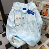 Moletom com Capuz Estampado de Gato Fofo e Interessante Americano para Mulheres no Outono e Inverno, Design Personalizado e Versátil, Blusa Rosa Tie-Dye