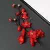 Rama de Flor de Ciruelo Artificial Tela de Seda Flor de Ciruelo de Invierno Falsa Decoración de Bonsái Cubo de Bendición de Año Nuevo Pequeños Adornos Inserto para Pastel Escenario Arte Floral