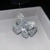 Anéis Abertos Florais Europeus e Americanos Transfronteiriços Cravejados com Diamantes, Anéis de Dedo Indicador de Nicho de Alto Padrão, Joias Exageradas de Moda Personalizadas para Venda por Atacado