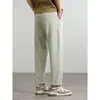 Promoção calça casual masculina de seda gelada, perna reta solta, textura, cintura elástica, slim, respirável, longa, verão, novo