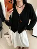 Cárdigan de punto de manga larga con cuello en V para mujer de principios de otoño, nuevo estilo coreano 2026, holgado, simple, calado, casual, top versátil