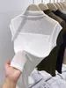 Camiseta sin mangas de retazos de malla Ningxinyi, cuello semi-alto, corte ajustado, fina para verano, base de moda para mujer