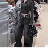 Jeans Soltos e Relaxados Estilo High Street Americano para Mulheres, Modernos com Patchwork de Strass Estrelado e Design Longo até o Chão