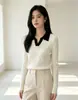 Fábrica de Suéteres Fuente Dalan: Suéter de punto para mujer de otoño e invierno con cuello, tejido de ochos y colores contrastantes, top interior adelgazante, venta al por mayor y hecho a medida