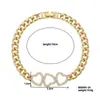 Pulsera de Corazón Cruzado de Cobre con Incrustaciones de Circonita, Cadena Cubana Gruesa de Trabajo Pesado, Pulsera de Corazón de Melocotón con Incrustaciones de Pedrería