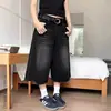 Calça Jeans Cropped Wide Leg Preta Estilo Americano para Mulheres, Verão, Corpo em Formato de Pera, Tamanho Grande, Solta, Emagrecimento, Reta