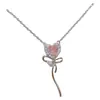 Collar con lazo en forma de corazón para niñas, cadena para la clavícula de nicho de lujo ligero de alta gama, collar exquisito de estilo dulce y suave