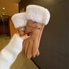 Guantes Calientes Estilo Japonés y Coreano Estilo Chanel Lana para Mujer Boca Cachemir Importado Guantes Forrados de Felpa Tacto Grueso Hebilla de Cinturón Montar Conducir