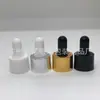 Botella cuentagotas redonda recta de vidrio transparente esmerilado de 30 ml para líquidos, botella de esencia de 30 ml, botella de aceite de esencia de hombro plano marrón