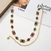 Corrente de Cintura Esculpida Vintage de Luxo Leve e de Alta Qualidade, Cinto de Pedras Preciosas com Corrente de Diamantes Coloridos, Acessório Versátil de Estilo Étnico para Vestidos