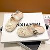 Pantuflas Tejidas de Alto Valor Baotou para Niñas Verano Retro a la Moda para Exterior Simples Huecas Punta Redonda Sandalias Planas