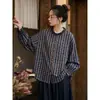 2026 Otoño Invierno Nueva Camisa de Manga de Linterna con Cuello de Encaje a Cuadros Camisa Holgada Oversize de Manga Larga Top Venta al por Mayor