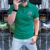 Polo Europeia de Alta Qualidade e Tendência com Strass Top Casual Masculino Verão Novo Camiseta com Gola Virada