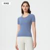 Traje de yoga de verano ajustado con cuello redondo, sin costuras, transpirable y agradable para la piel, camiseta deportiva de manga corta para mujer D25073