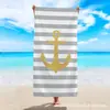Toalla de Playa de Microfibra con Rayas y Anclas Simple, Toalla de Playa de Secado Rápido y Absorbente de Agua, Toalla de Baño, Toalla de Playa de Envío Transfronterizo