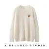 Coisas boas vêm em pares: suéter de alta qualidade, estilo real, bordado à mão, 100% cashmere, modelagem solta, gola redonda