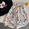 Calça Infantil 2026 Outono Novo Estilo Tecido Liso Estampada Meninos Pequena Floral Estilo Coreano Casual Meninas Versátil Calça Wide Leg