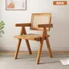 Silla de Comedor de Madera Maciza para el Hogar, Silla Chandigarh Estilo Mediados de Siglo, Silla con Reposabrazos Suaves Estilo Wabi-Sabi, Silla de Ratán para Ocio