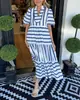 Vestido Longo Patchwork Listrado Novo de Verão 2025 Feminino Transfronteiriço Europeu e Americano