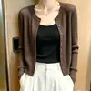 Cárdigan de Punto Hueco Simple de una Sola Fila con Cuello Redondo para Mujer, Ropa de Abrigo para Principios de Otoño, Elegante Abrigo Suéter Suave y Esponjoso, Top de Otoño