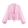 Camisa de Manga Larga Casual Elegante para Mujer con Corbata y Decoración de Lazo, Estilo Europeo y Americano Transfronterizo, Nueva Moda 2025, Venta al por Mayor