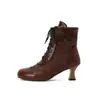 Botines, Zapatos de Mujer para Otoño e Invierno, Botines con Cordones y Tacón Grueso, Botines Cortos de Tacón Alto Retro con Corte Estilo Coreano, Botas de Mujer Talla Grande