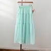 Saia Feminina de Seda Gelo Branca Verão Fina Cintura Alta Perna Larga Linha A Design de Xadrez Camada de Bolo