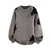 Tricô Color Block com Borda Crua Rasgada Masculino Preguiçoso Marca Trendy de Luxo Personalizado Tricô Outono e Inverno Comércio Exterior Atacado Transfronteiriço