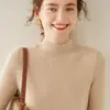 Suéter de Cashmere Baicaierong 2026 Outono/Inverno Feminino com Gola Meia Alta, Tricô de Lã com Design Versátil
