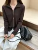 Cárdigan de punto con cremallera y cuello alto para mujer, chaqueta suéter corta de manga larga ajustada nueva, top versátil simple y elegante
